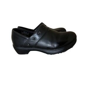 Shoes For Crews 9072 Black Leather Slip On Clogs Womens 6.5 Slip Resistant Work
